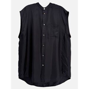 6397 Women's Black Sleeveless Buttondown Shirt Mandarin Collar M